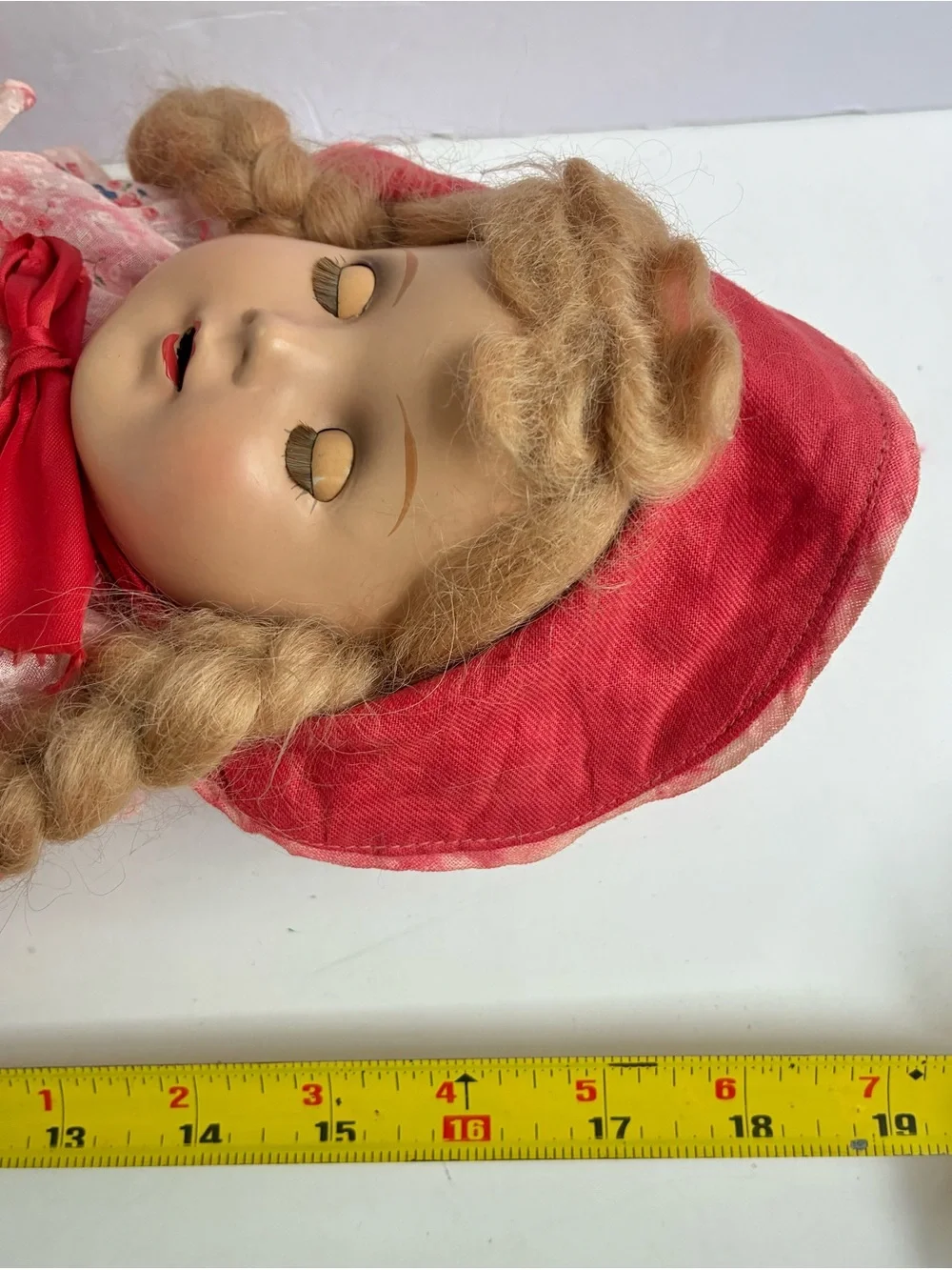 Vintage 40s 50s Composition Doll Red Dress Hat 18” Hard Plastic Rare